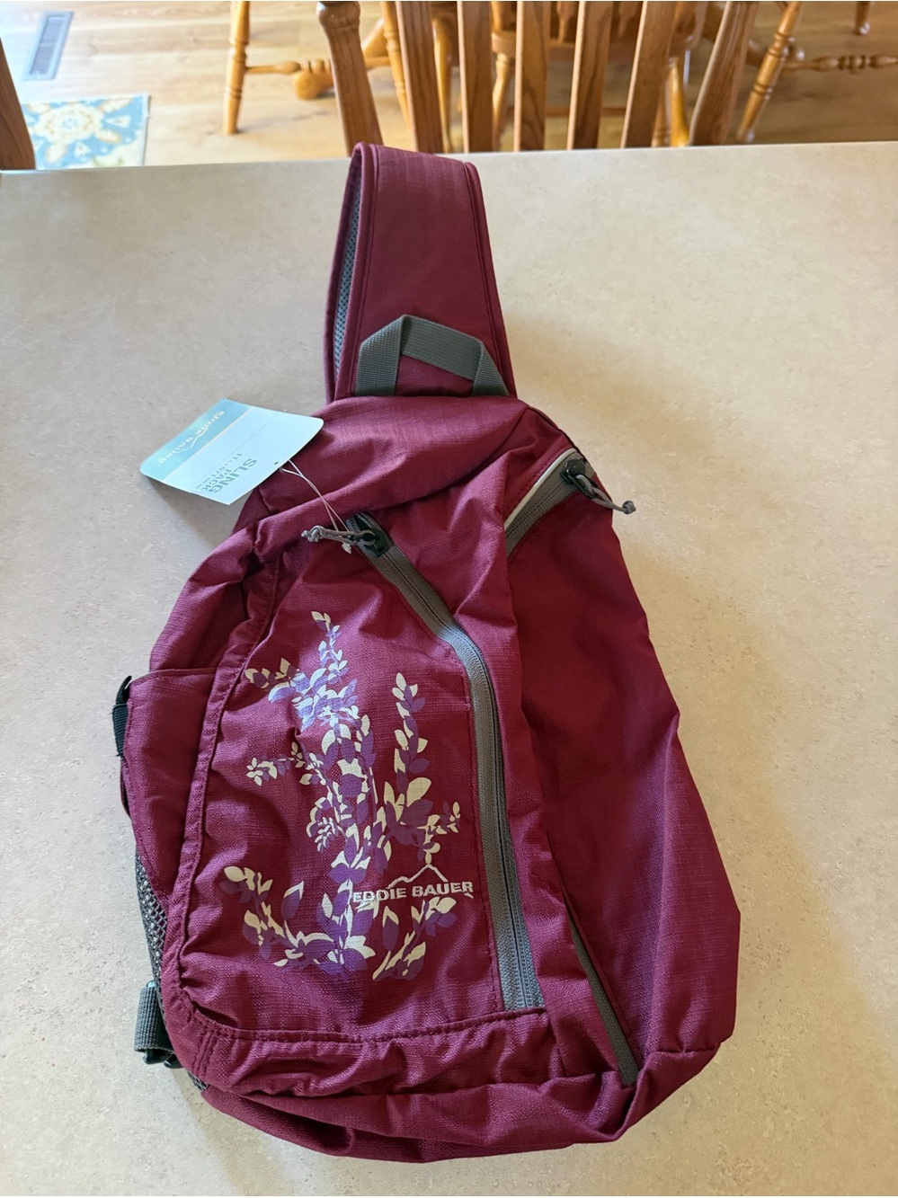 Eddie Bauer Maroon Crossbody Sling Bag with Floral Print